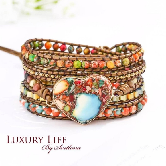Svetlana Jewelry - Handmade Unisex Leather Gemstone Wrap Bracelet